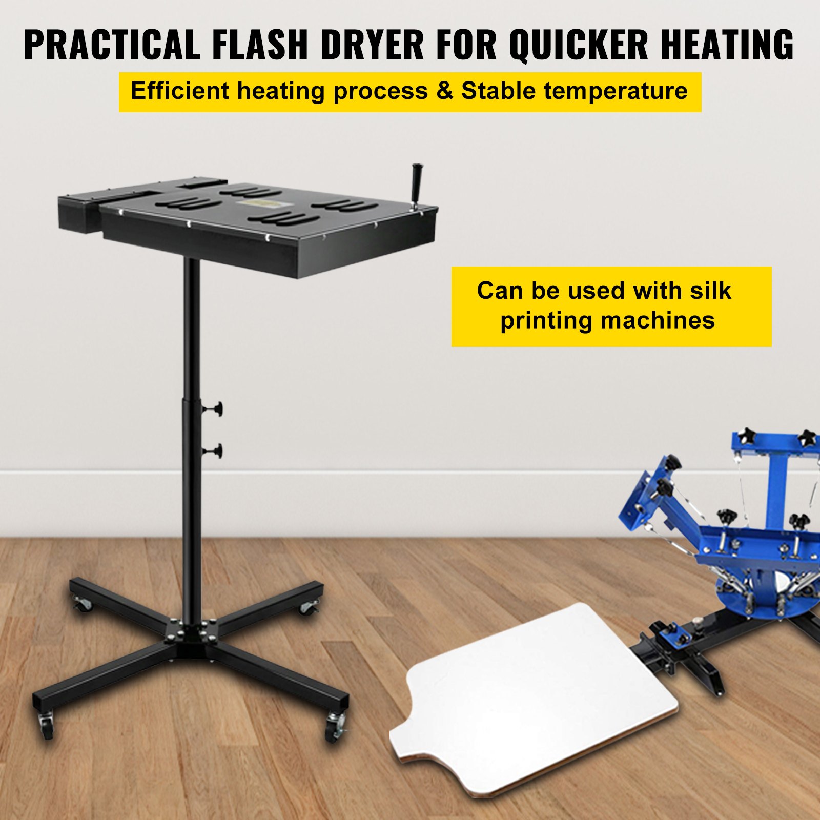 VEVOR  Secador para Impresión de Pantalla Soporte Ajustable 2,000 W, Secadora de Flash de Calidad con Altura Ajustable Negro, con Caja de Control Eléctrico 45 x 45 cm
