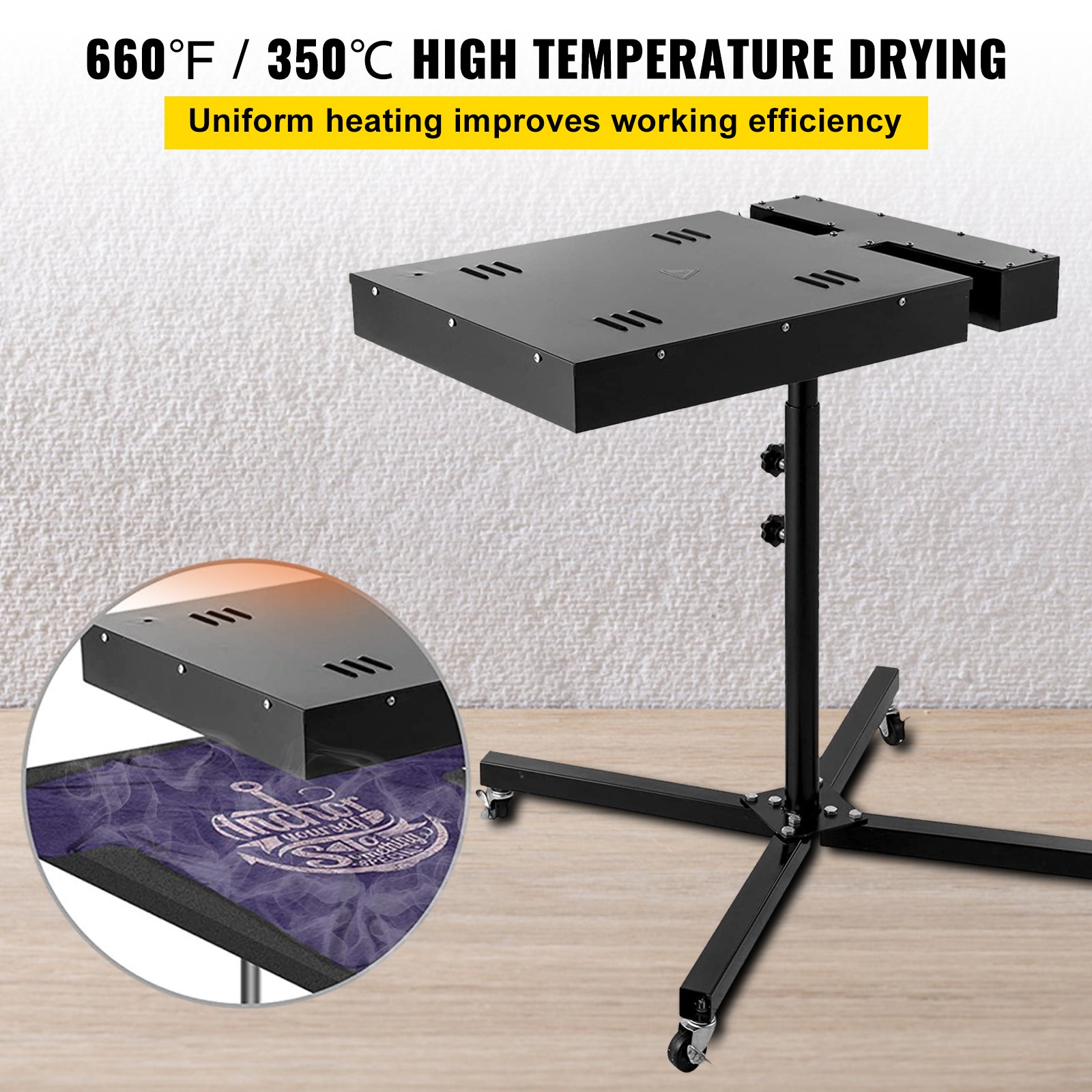 VEVOR  Secador para Impresión de Pantalla Soporte Ajustable 2,000 W, Secadora de Flash de Calidad con Altura Ajustable Negro, con Caja de Control Eléctrico 45 x 45 cm