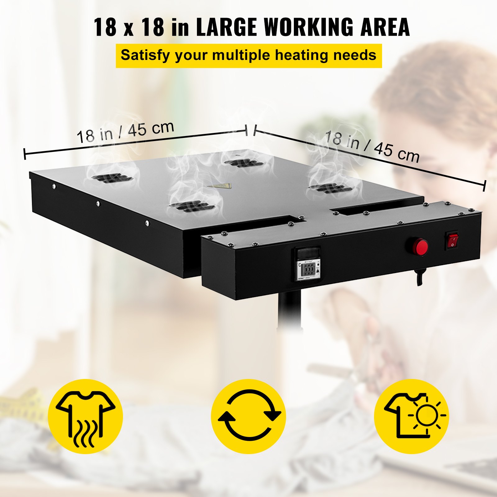 VEVOR Secadora Rápida Para Serigrafía Soporte Ajustable 2000W 18x18 ", Secador de Máquina de Serigrafía 2000W 18x18 ", Secador Flash con El Diseño en Forma de X, 110 V / 60 Hz, Altura Ajustable