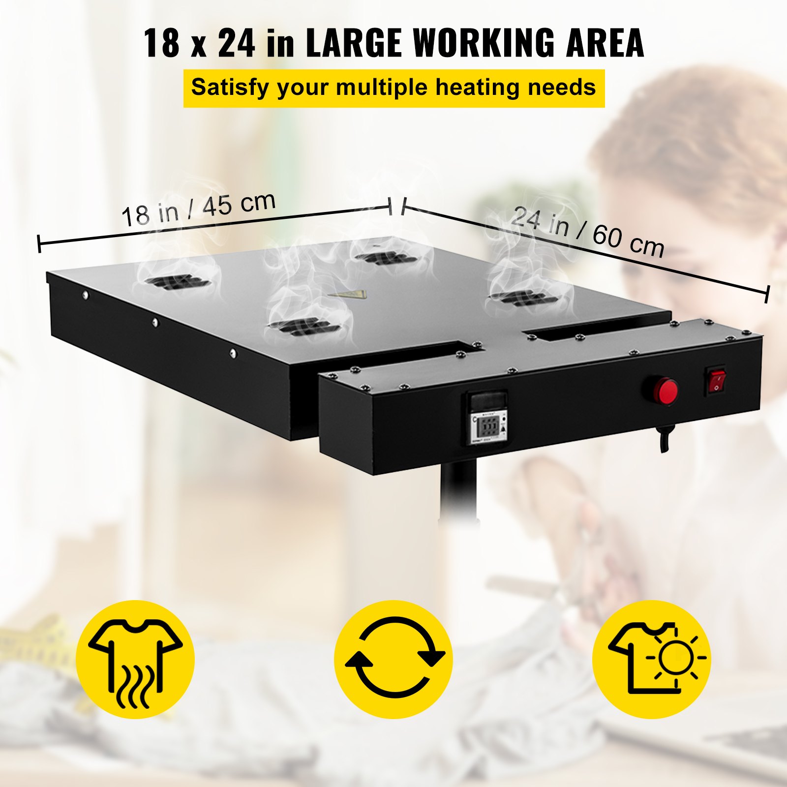VEVOR Secador de Flash de 45 x 60 cm con Pantalla de Temperatura, Serigrafía Secador Rápido Ajustable, Camiseta de Serigrafía con Secador 2,000W con Temperatura de Visualización