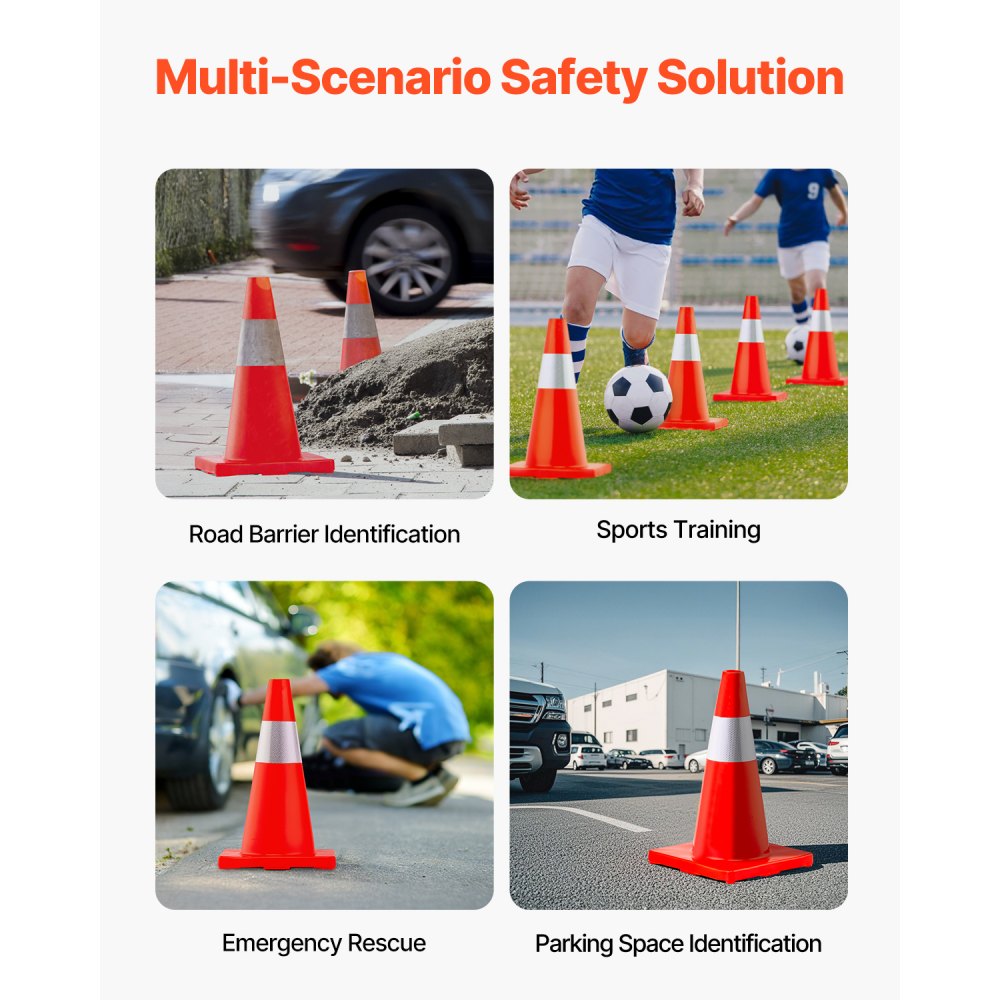 VEVOR Cono de Tráfico 12 Piezas 45,7 cm Pedestal de Obra de PVC Cono de Seguridad con Base Pesada para Demarcación de Estacionamiento de Emergencia en Estacionamiento Carretera