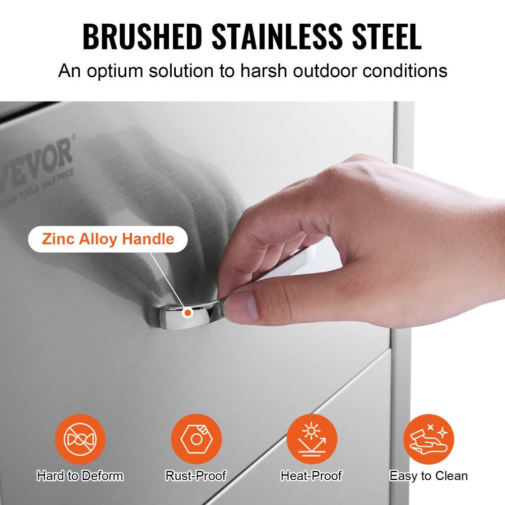 Cajones de cocina para exterior VEVOR con acero inoxidable cepillado y tirador de aleación de zinc.