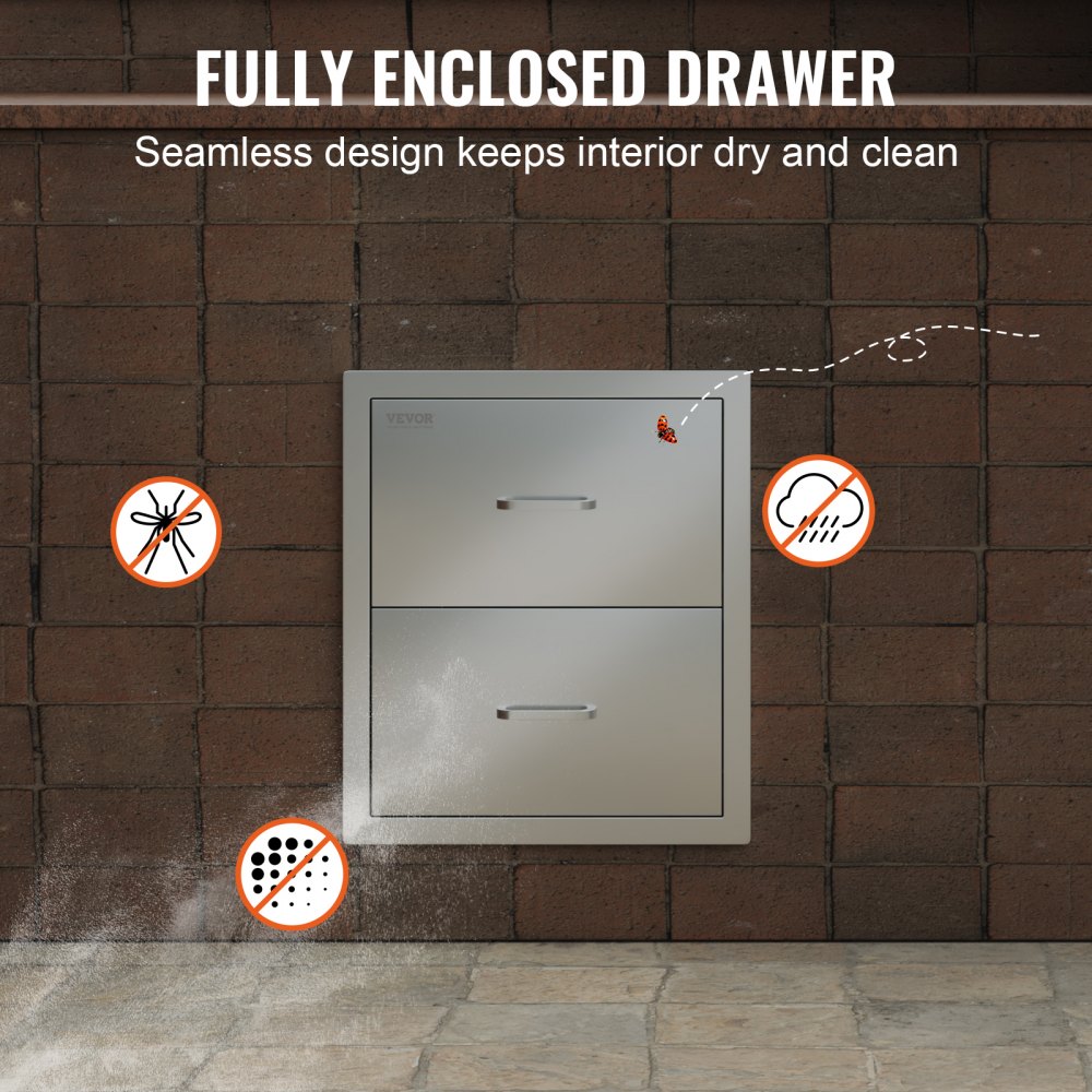 VEVOR Outdoor Kitchen Drawers, flush-mounted double grill drawers made of stainless steel with handle, grill island drawers for outdoor kitchens or patio grill stations, 451 x 514 x 310 mm