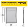 Puerta de acceso a cocina exterior VEVOR de 16 x 22 pulgadas con dimensiones detalladas y especificaciones de recorte.