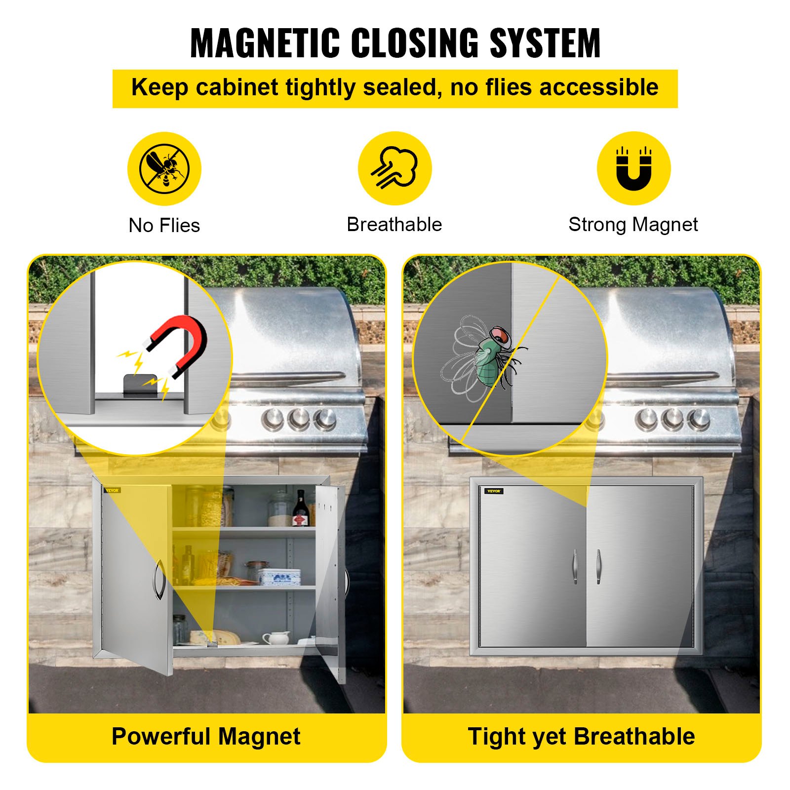 VEVOR Puerta de La Cocina Al Aire Libre Puerta de BBQ 19X28 Pulgadas Con Estante de Acero Inoxidable Perfecto para Cocinas Al Aire Libre y Condiciones Climáticas Llueva o Truene