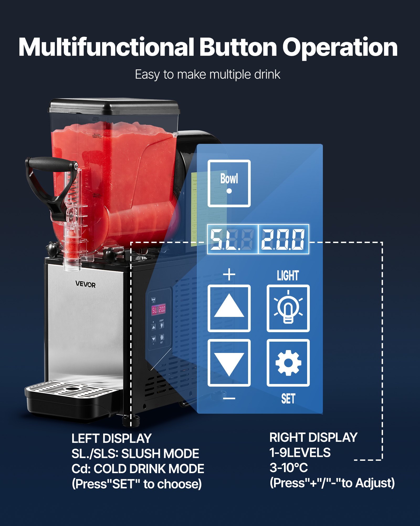 VEVOR Máquina para Hacer Granizados con Un Tanque de 6 L, Máquina de Granizado para Bebidas Congeladas, con Autolimpieza, para Hacer Margaritas, Frappés, Batidos, para Restaurantes, Bares, Fiestas