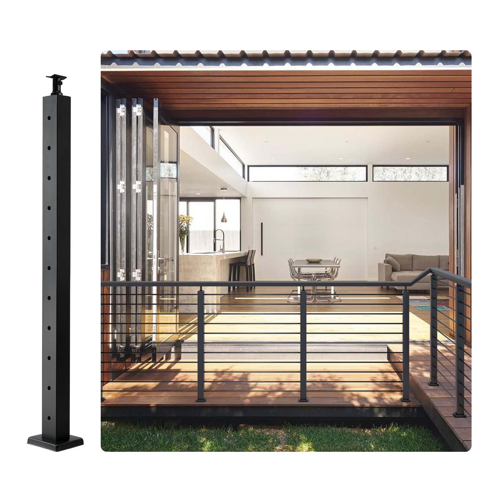 VEVOR Poste de Barandilla Horizontal 91,4 x 5 x 5 cm Negro 1JZLGZ91455HTSTZXV0