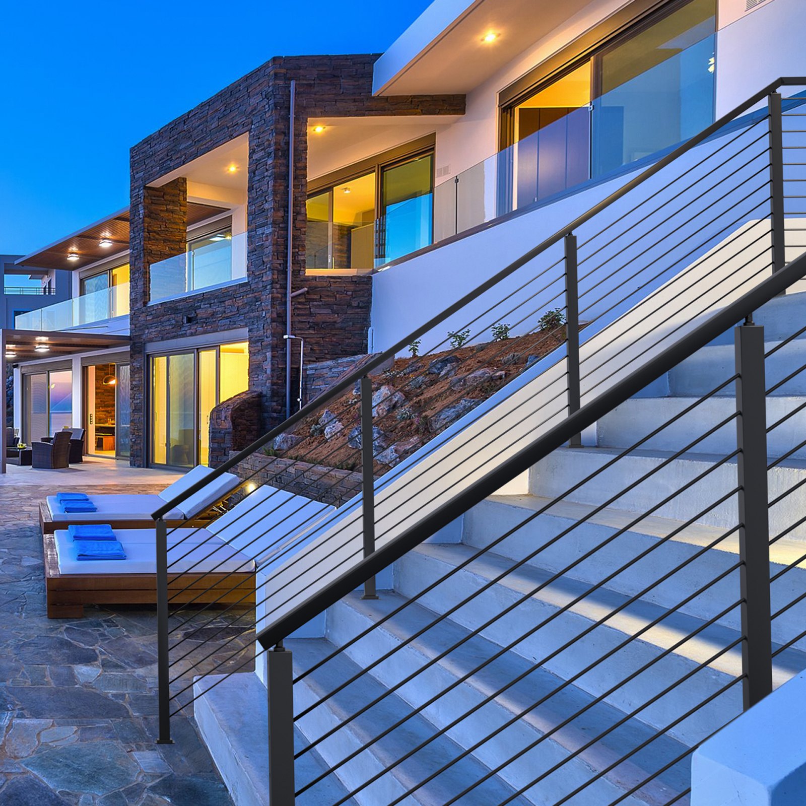 VEVOR Cable Railing Post, 91.4 x 5.1 x 5.1 cm, Steel, 30° Angled Hole, 10 Pre-Drilled Holes, SUS304 Stainless Steel Railing Post with Curved Bracket, 1 Pack, Black, 1JZLGZ91455HV8GHUV0