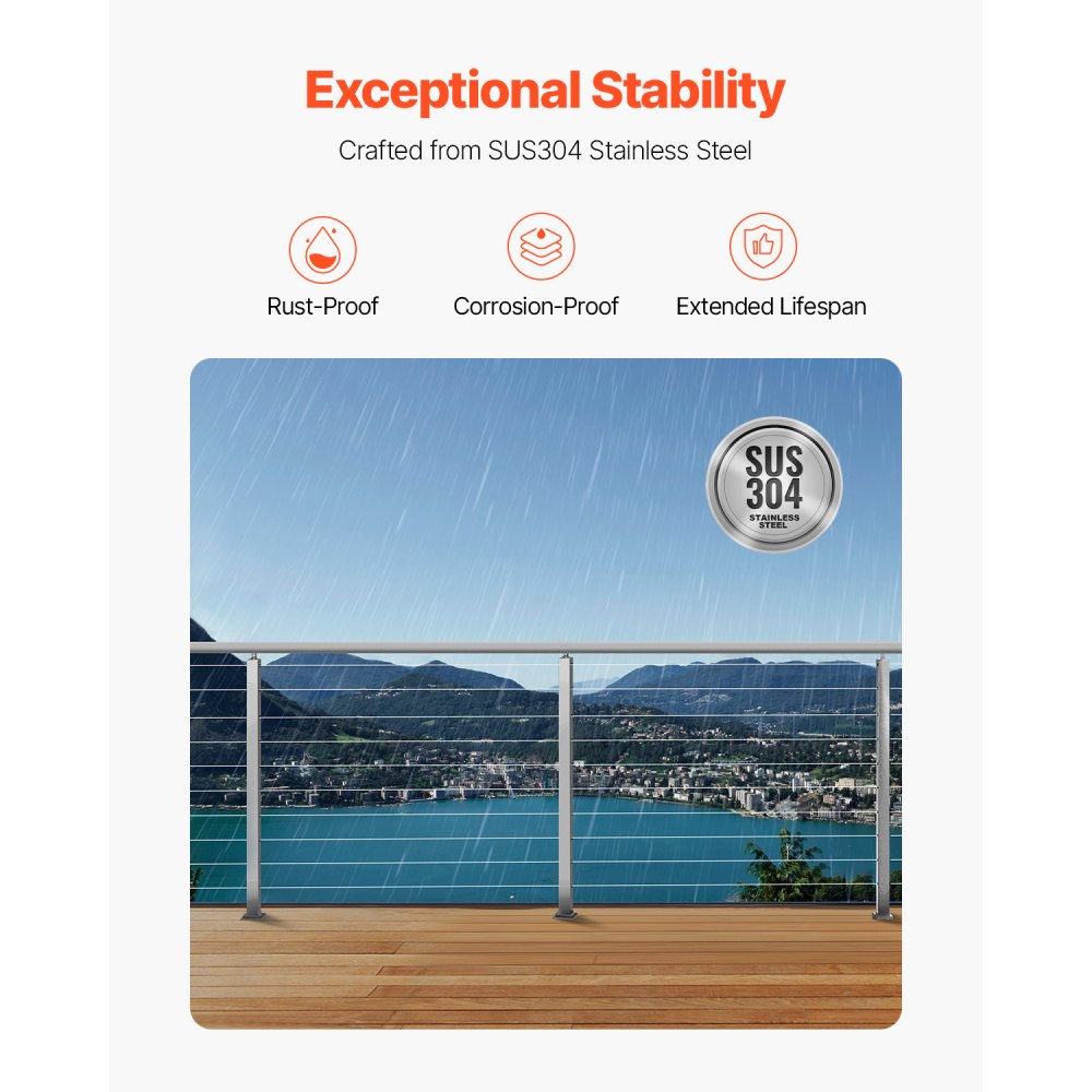 VEVOR Poste de Pasamanos de Cable Poste de Barandilla para Escalera de Terraza 91,4x2,5x5 cm Poste de Acero Inoxidable con Piquetes Preperforados Soporte de Montaje, Plateado, 1JZLGZXYS914I4BDB001V0