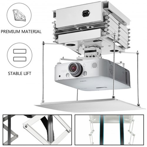 VEVOR Elevador de Proyector para Techo, 1 m Soporte de Proyector para Techo, 500 x 500 x 350 mm Elevador Eléctrico para Proyector, 30 kg Proyector Lift, con Control Remoto Inalámbrico para Reuniones