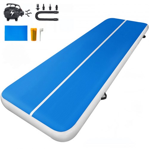 Alfombrilla Hinchable Colchoneta Inflable 300x100x20CM Pista de Aire para Gimnasia para Yoga Entrenamiento Azul con Bomba Electrica
