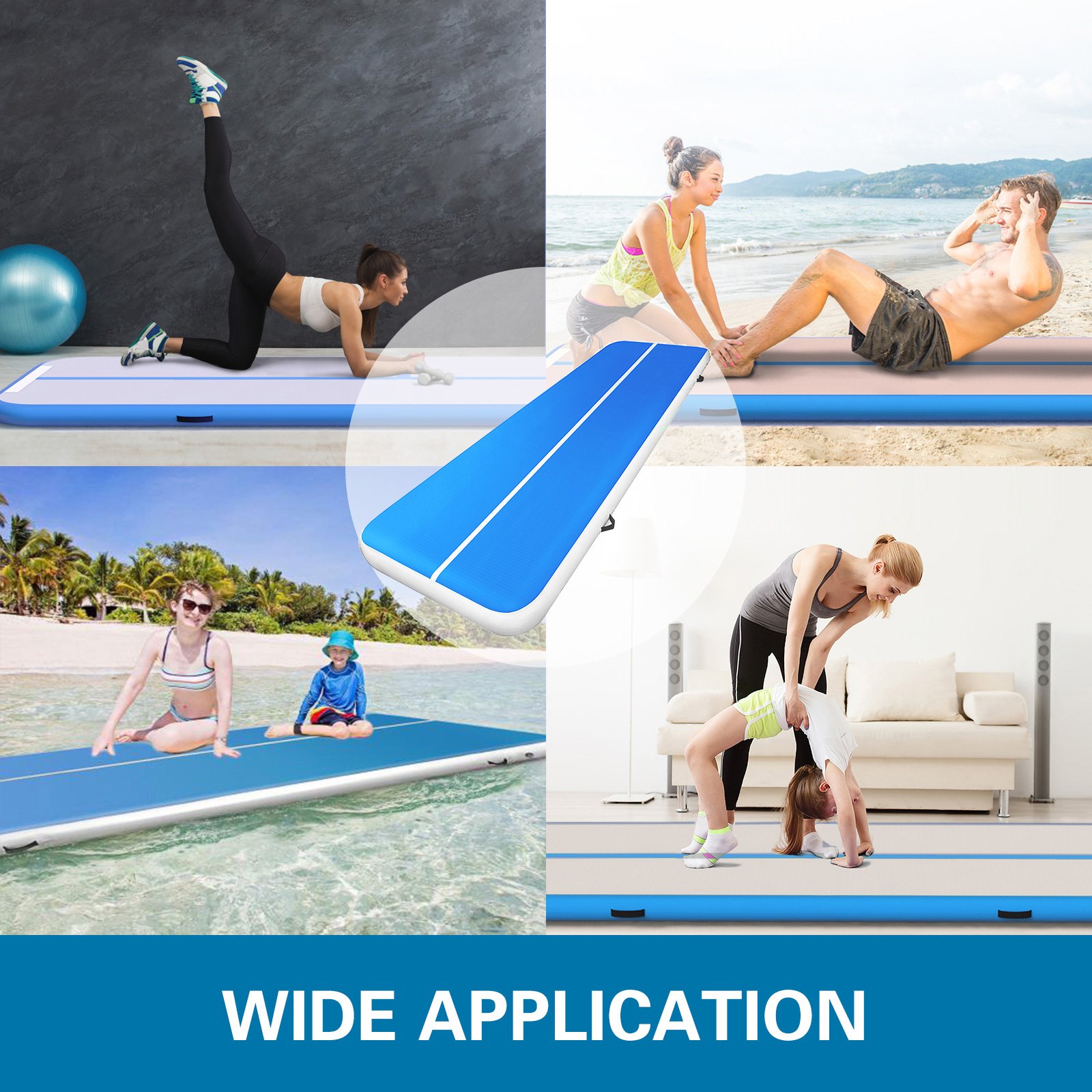 Alfombrilla Hinchable Colchoneta Inflable 300x100x20CM Pista de Aire para Gimnasia para Yoga Entrenamiento Azul con Bomba Electrica