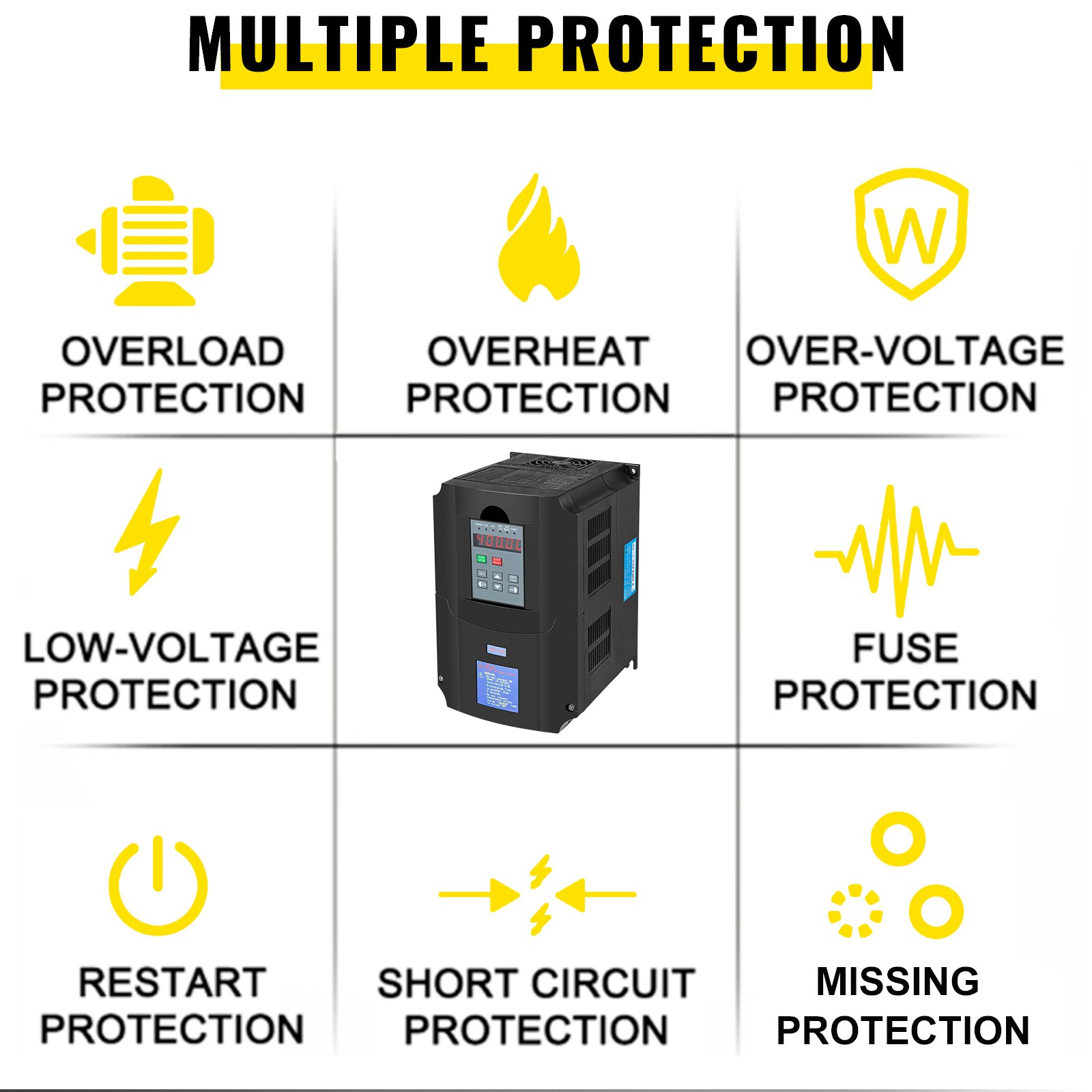 VEVOR Variador de Frecuencia 2,2 kW 3 HP 380 V Convertidor de Frecuencia Variable 0 - 400 Hz Inversor Trifásico para Máquina de Bobinadora Mezcladoras Extrusoras Cortadoras Compresor Elevadores