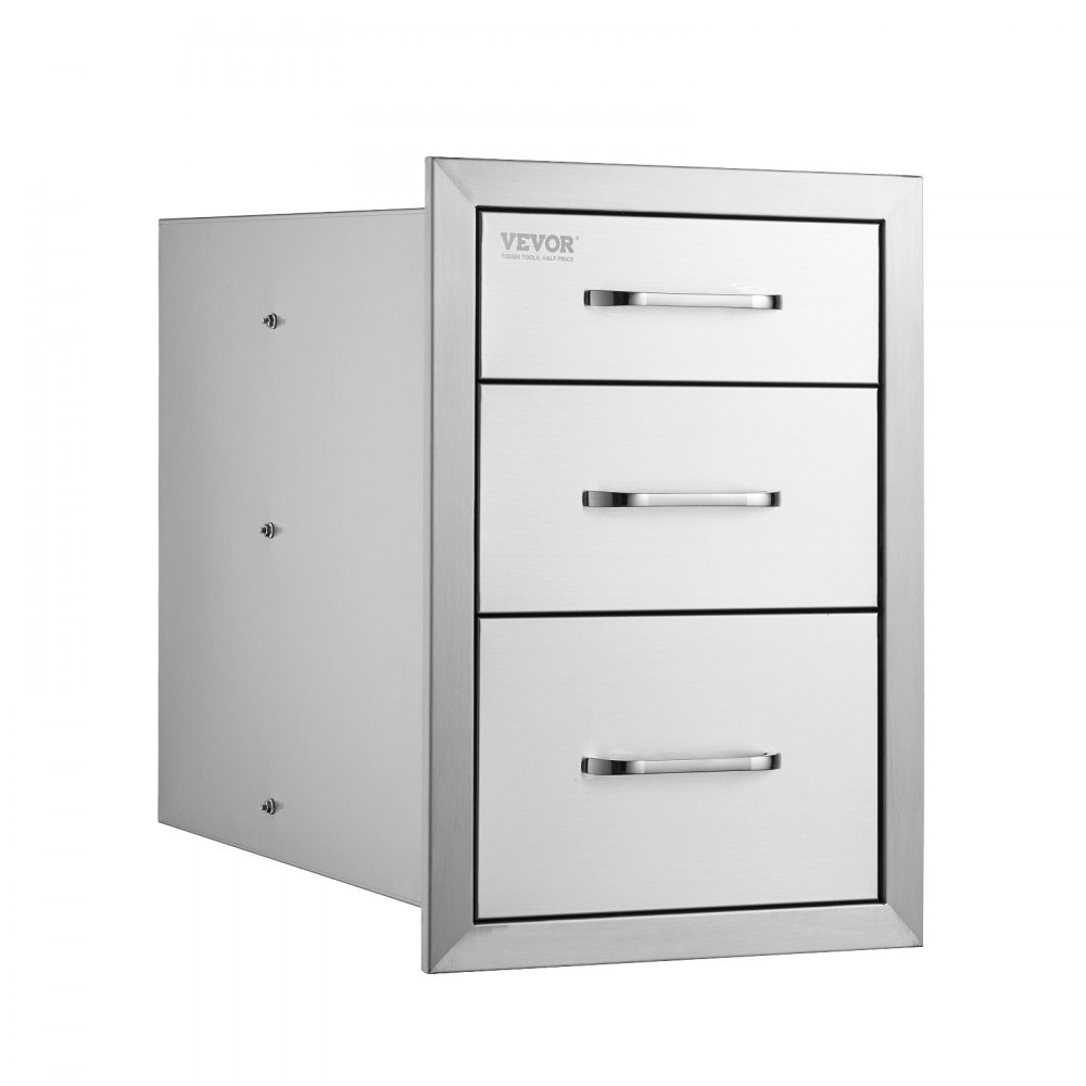 VEVOR Cajón de Cocina para Exteriores de Acero Inoxidable de 45,72 x 38,1 cm con Manija Cromada y Tres Cajones de Acceso, Cajones de Acero para Barbacoa con Mango Exquisito de Calidad y Alta Dureza