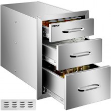 VEVOR Cajón de Cocina para Exteriores de Acero Inoxidable de 45,72 x 38,1 cm con Manija Cromada y Tres Cajones de Acceso, Cajones de Acero para Barbacoa con Mango Exquisito de Calidad y Alta Dureza