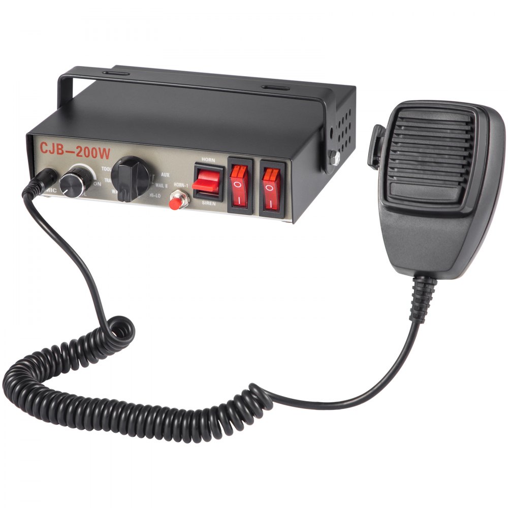 VEVOR Sirena Paquete de sirena de advertencia de emergencia de 8 tonos 200 W con altavoz PA Sistema de micrófono Caja de sirena de vehículo adecuada para vehículos de policía, ambulancia, bomberos