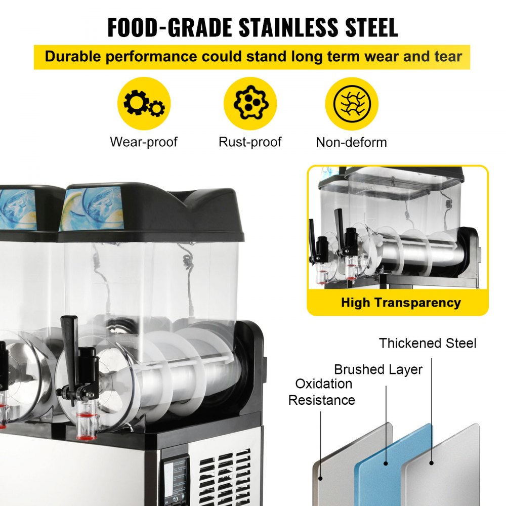 VEVOR Máquina de Granizados 2x12L Máquina de Slushie 2300W Máquina de Margarita bebida congelada Máquina de granizado 16°F a 32°F Frozen Slushy Maker Máquina de bebida congelada comercial y doméstica
