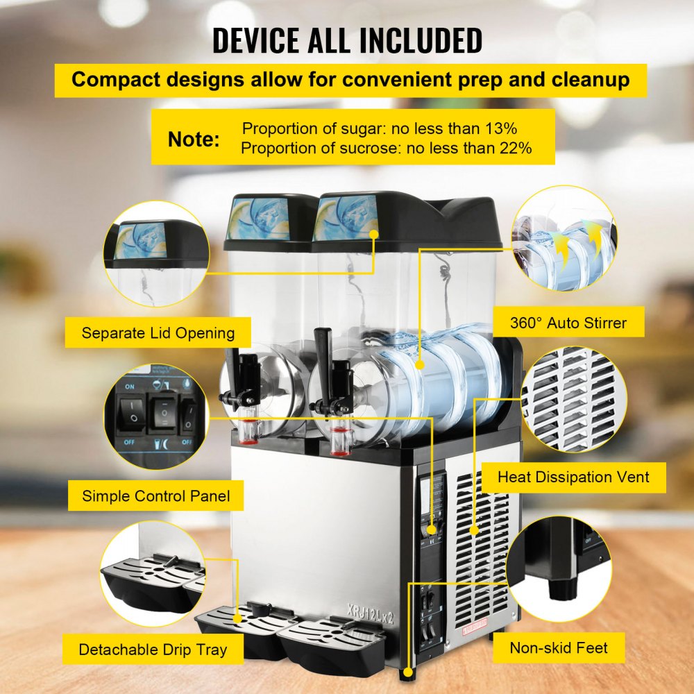 VEVOR Máquina de Granizados 2x12L Máquina de Slushie 2300W Máquina de Margarita bebida congelada Máquina de granizado 16°F a 32°F Frozen Slushy Maker Máquina de bebida congelada comercial y doméstica