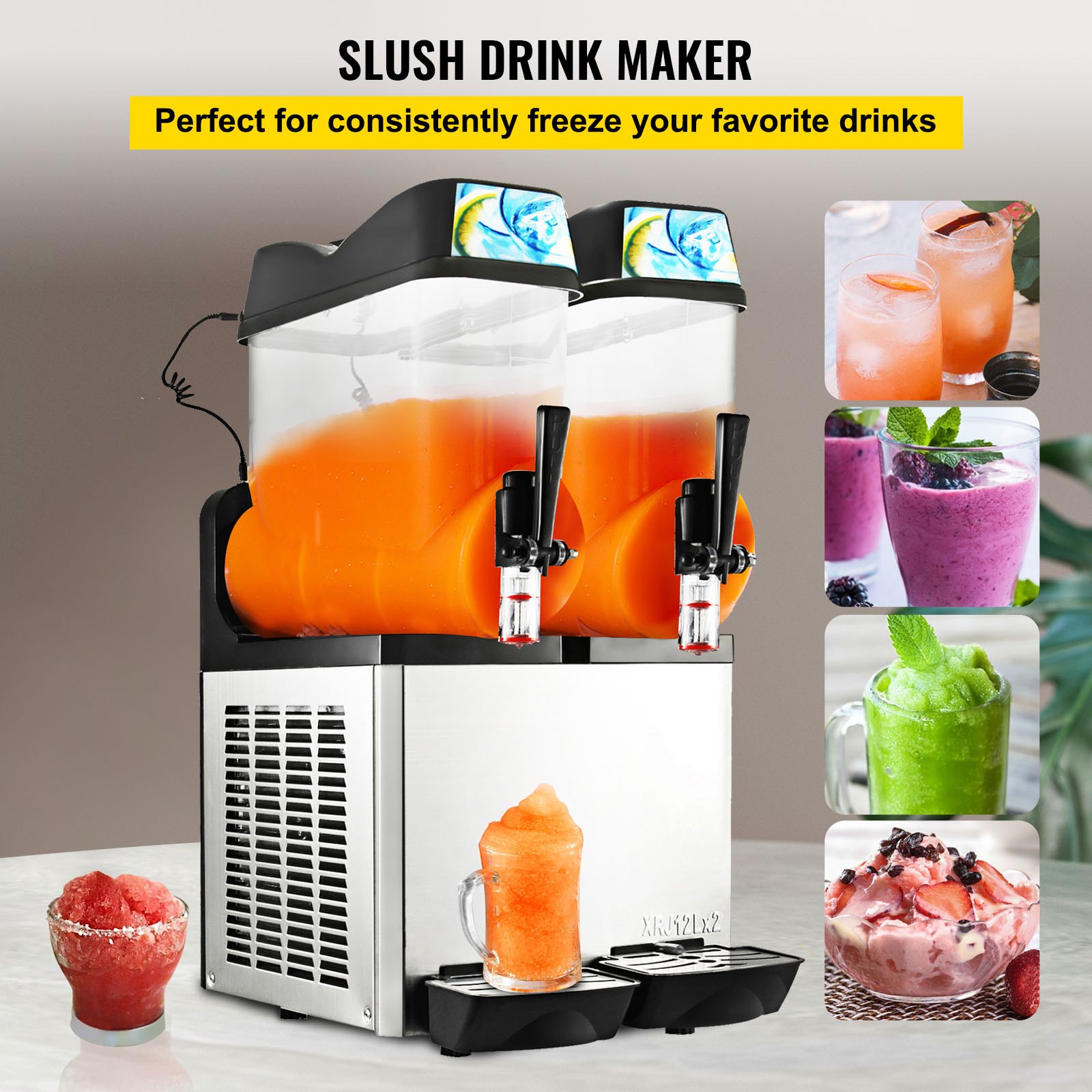 VEVOR Máquina de Granizados 2x12L Máquina de Slushie 2300W Máquina de Margarita bebida congelada Máquina de granizado 16°F a 32°F Frozen Slushy Maker Máquina de bebida congelada comercial y doméstica