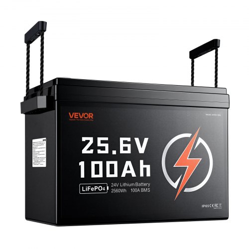 VEVOR Batería de Litio LiFePO4 24 V 100 Ah, Más de 4000 Ciclos, 2560 Wh, Protección Contra Bajas Temperaturas, Corriente de Carga Máx. 100A, Compatible con Conexión 8P2S, para Vehículos Recreativos