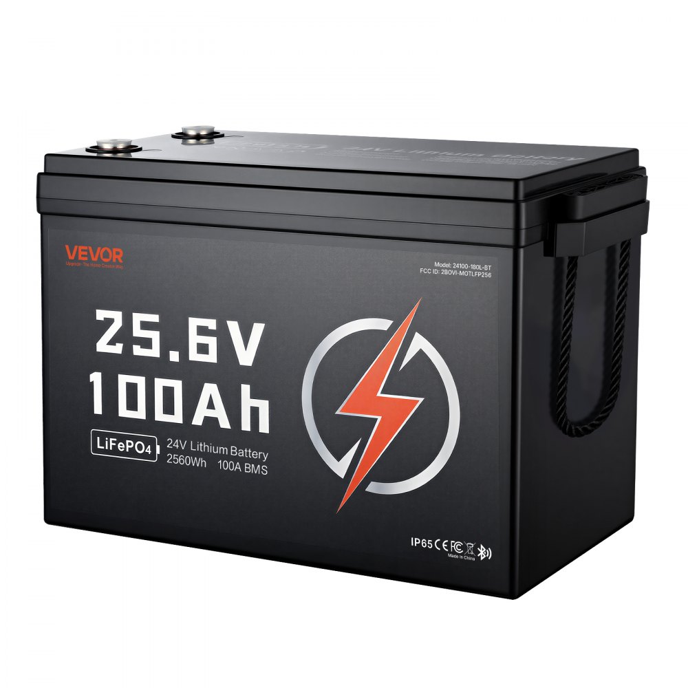 VEVOR Batería de Litio LiFePO4 24V 100Ah Más de 4000 Ciclos con Bluetooth, Protección Contra Bajas Temperaturas, Corriente de Carga Máx. 100A, Compatible con Conexión 8P2S, para Vehículos Recreativos
