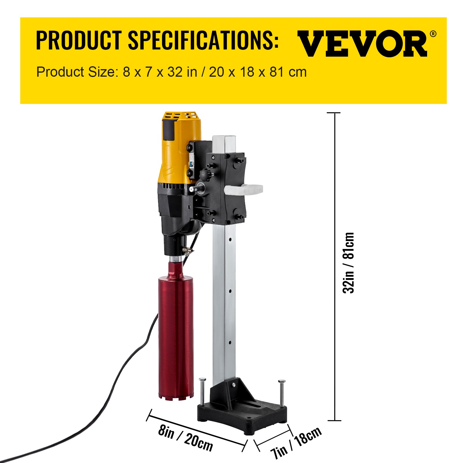 VEVOR Taladro Percutor 225 mm Perforadora Hormigon Perforación Diamante de Mano Velocidad Variable