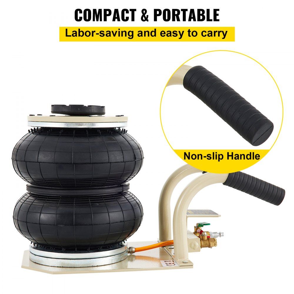 VEVOR Gato Neumático 2T, Gato Neumático con Doble Bolsas, Gato Neumático de Aire, Gatos Hidráulicos para Coches, Rango de Altura 15-40cm, Gato Neumático para Automóvil SUV de Todo El Terreno