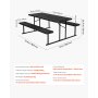 VEVOR Folding Picnic Table (150 kg Load Capacity Tabletop) with 2 Benches, Steel Outdoor Bench Set with Parasol Hole, Foldable Portable Dining Table for Patio, Garden, Yard, Pool (Black)