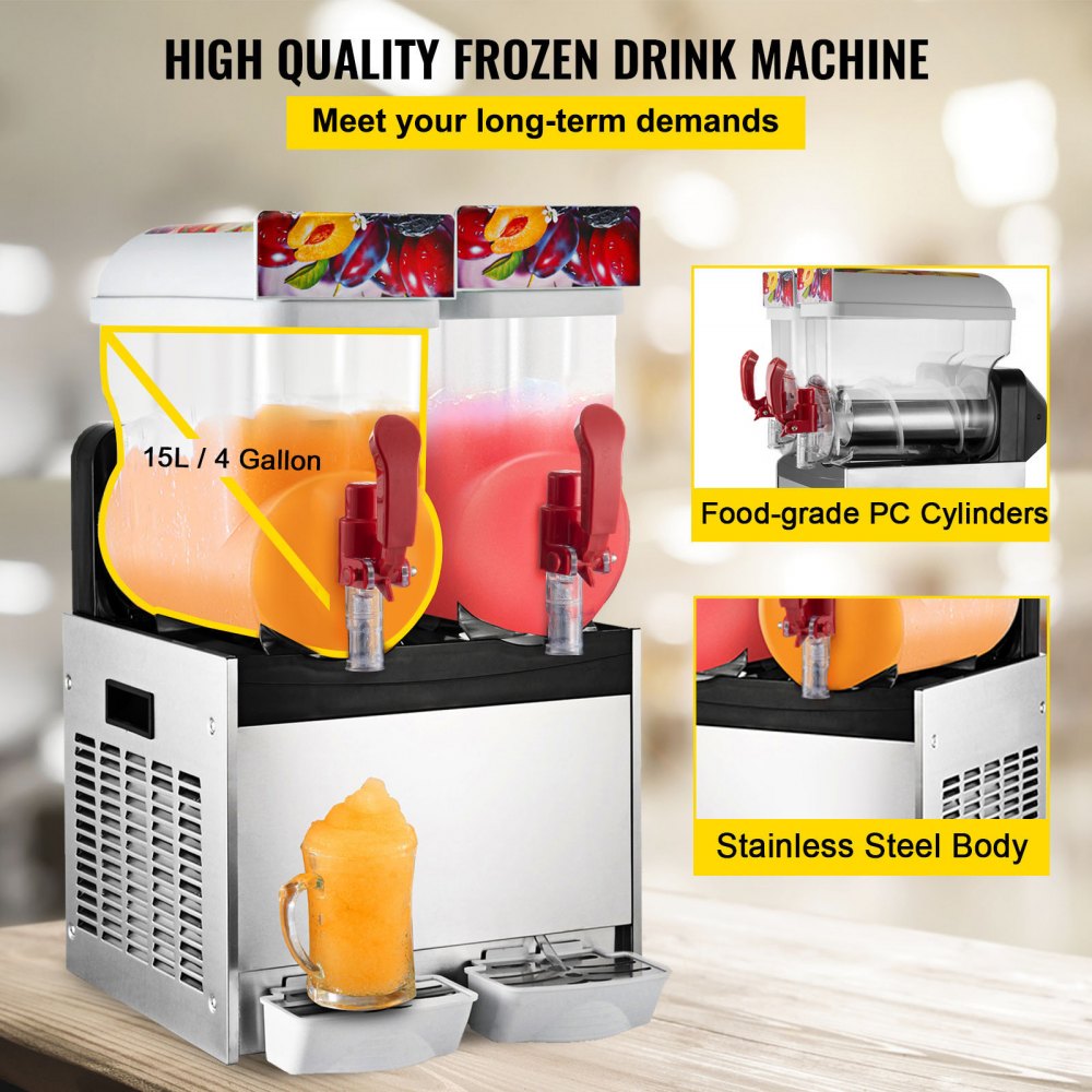 VEVOR Máquina de Batidos 30 L(15L*2), Máquina de Granizado de Bebidas Congeladas, Material de Grado Alimenticio, Máquina De Fusión De Nieve, Temperatura -2℃~-3℃  para Uso Comercial y Doméstico 400 W