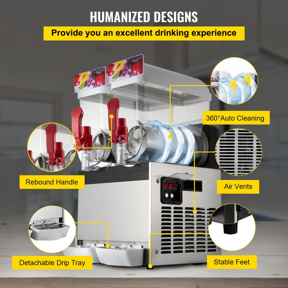 VEVOR Máquina de Batidos 30 L(15L*2), Máquina de Granizado de Bebidas Congeladas, Material de Grado Alimenticio, Máquina De Fusión De Nieve, Temperatura -2℃~-3℃  para Uso Comercial y Doméstico 400 W