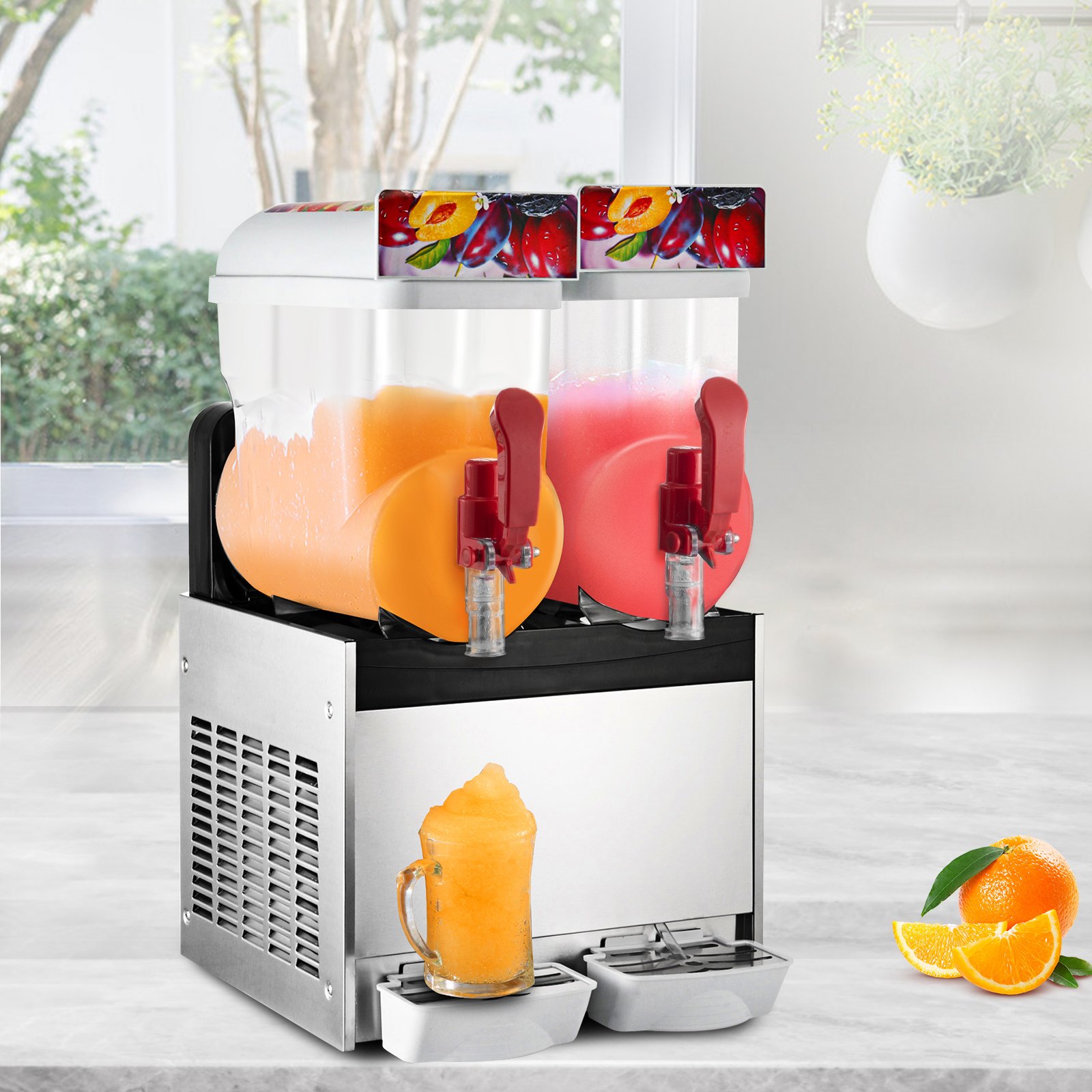 VEVOR Máquina de Batidos 30 L(15L*2), Máquina de Granizado de Bebidas Congeladas, Material de Grado Alimenticio, Máquina De Fusión De Nieve, Temperatura -2℃~-3℃  para Uso Comercial y Doméstico 400 W