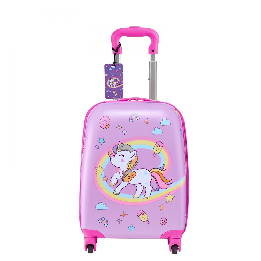 VEVOR Juego de Maletas para Niños 2 Piezas, Maleta de Cabina con Ruedas 45,7 cm Mochila de Carcasa Dura, Patrón Unicornio Rosado, Equipaje Infantil para Escuela Viaje Camping, Aprobado por Aerolíneas
