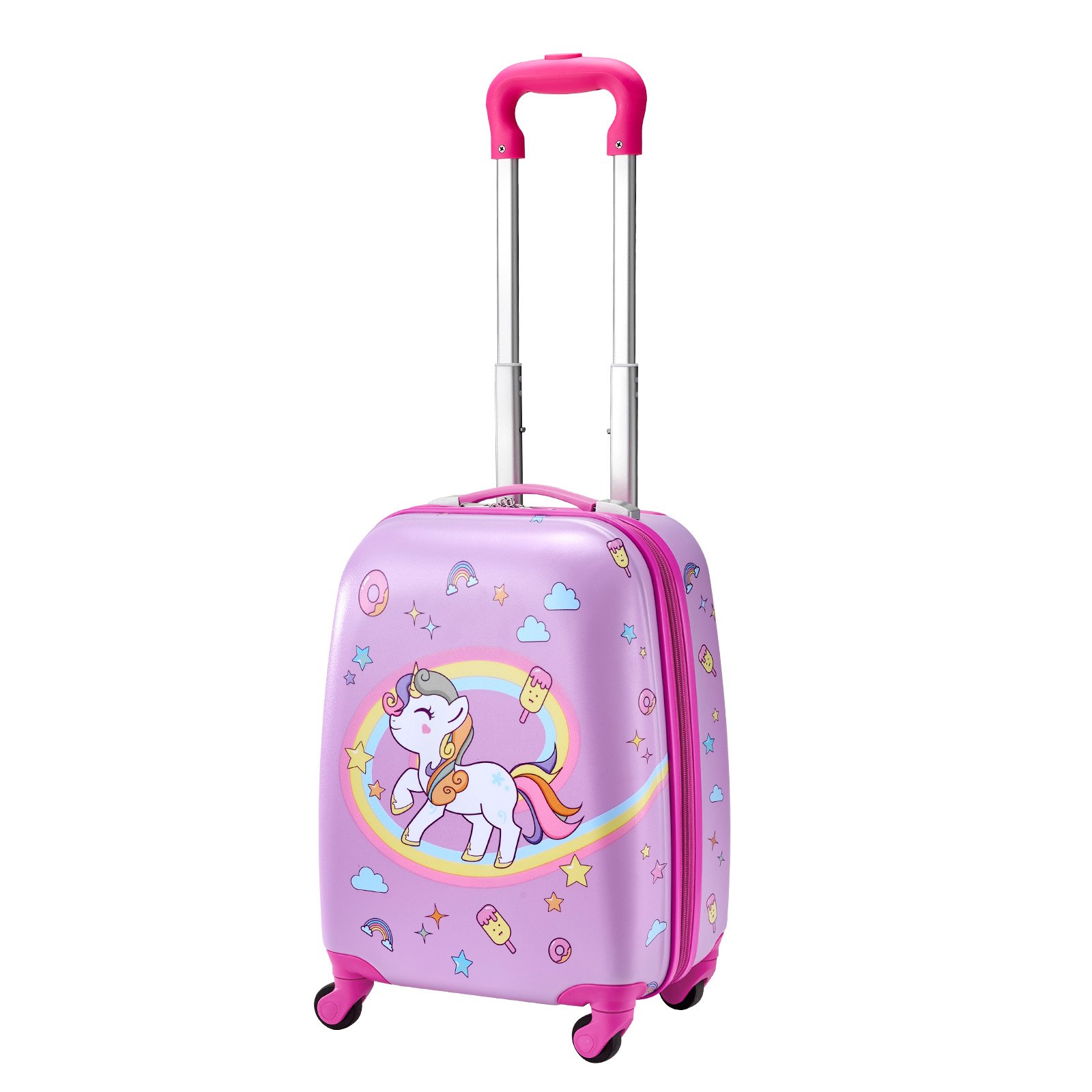 VEVOR Juego de Maletas para Niños 2 Piezas, Maleta de Cabina con Ruedas 45,7 cm Mochila de Carcasa Dura, Patrón Unicornio Rosado, Equipaje Infantil para Escuela Viaje Camping, Aprobado por Aerolíneas