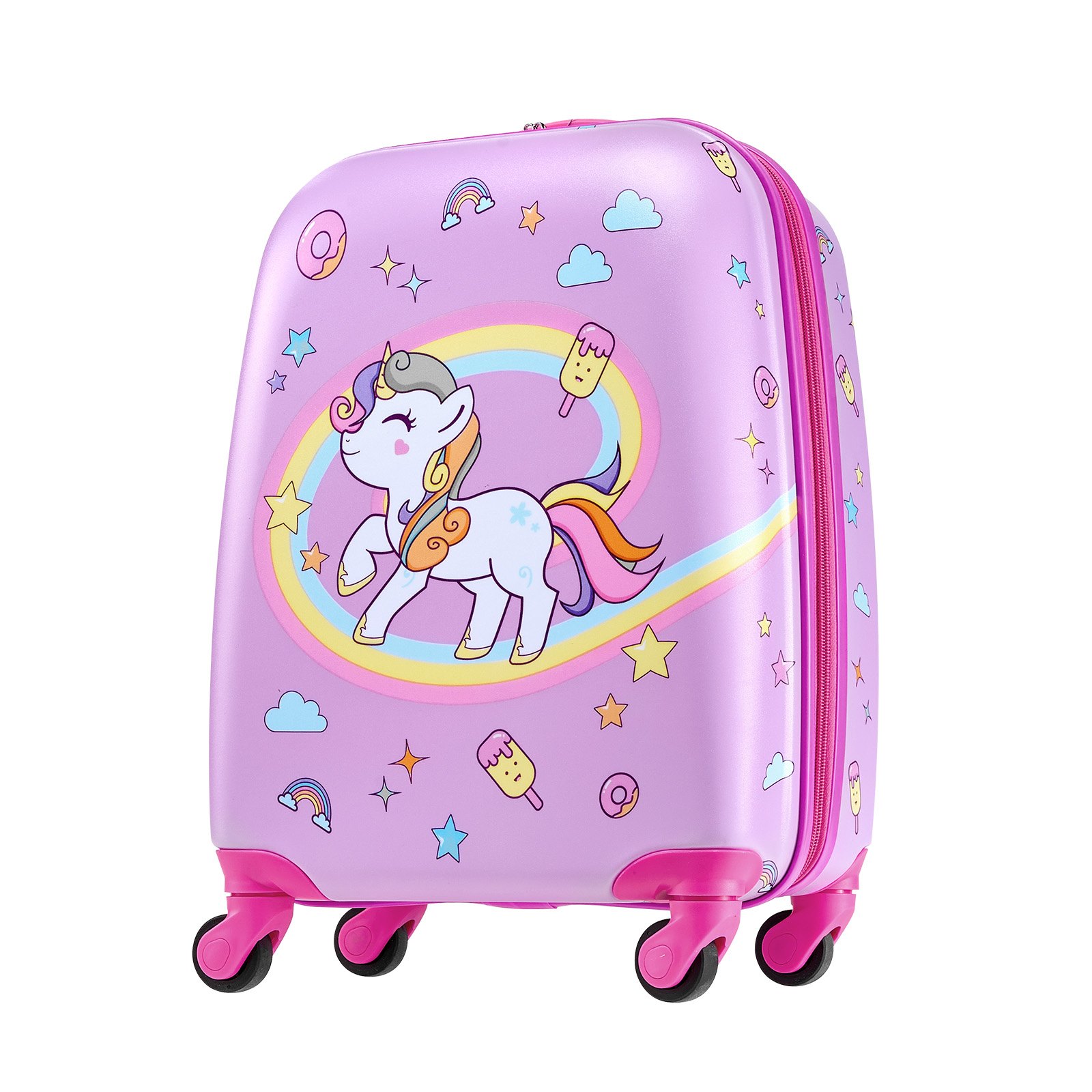 VEVOR Juego de Maletas para Niños 2 Piezas, Maleta de Cabina con Ruedas 45,7 cm Mochila de Carcasa Dura, Patrón Unicornio Rosado, Equipaje Infantil para Escuela Viaje Camping, Aprobado por Aerolíneas