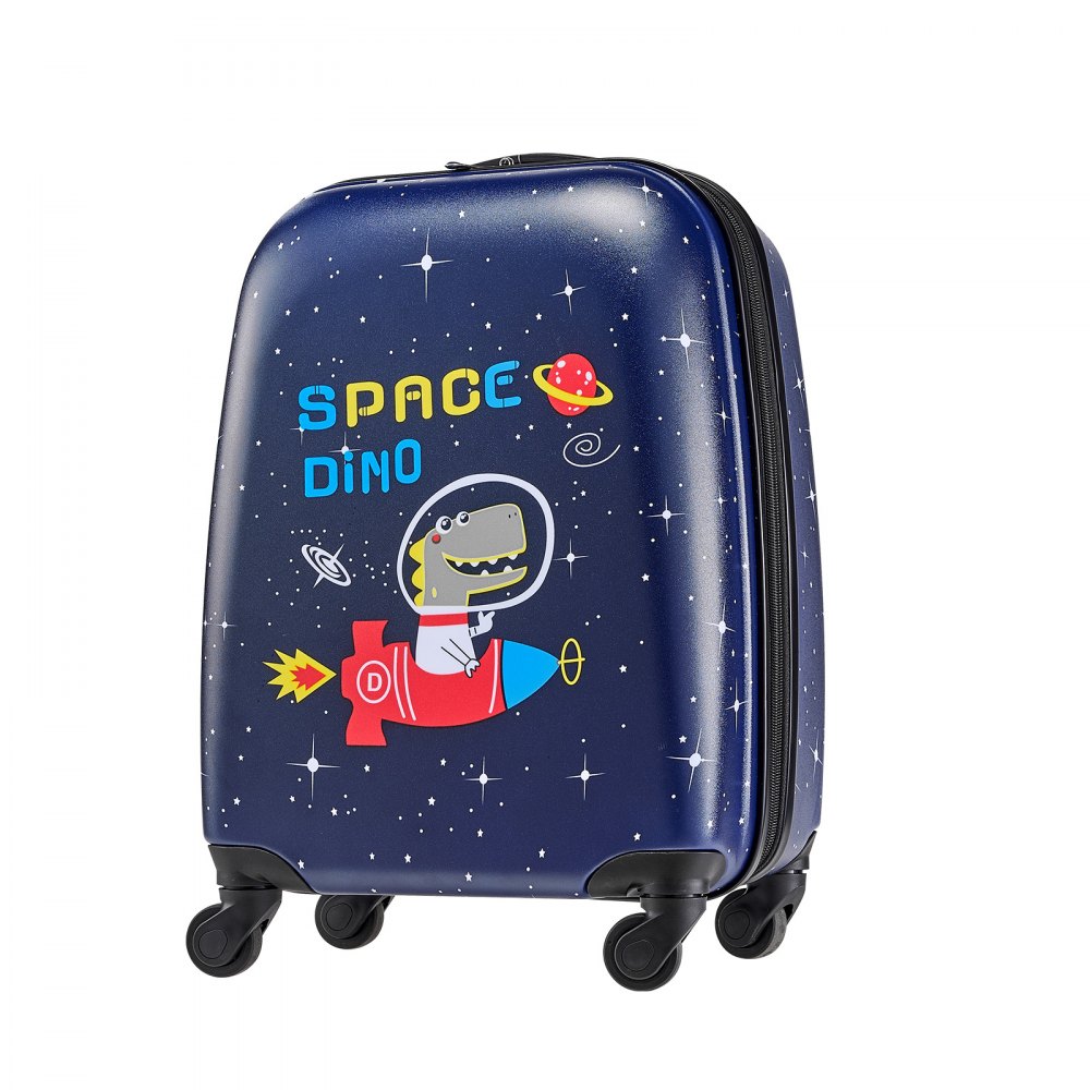 VEVOR Juego de Maletas Infantiles 2 Piezas, Maleta de Cabina con Ruedas 45,7 cm, Mochila de Carcasa Dura, Dinosaurio Azul Marino, Equipaje Infantil para Escuela Viaje Camping, Aprobado por Aerolíneas
