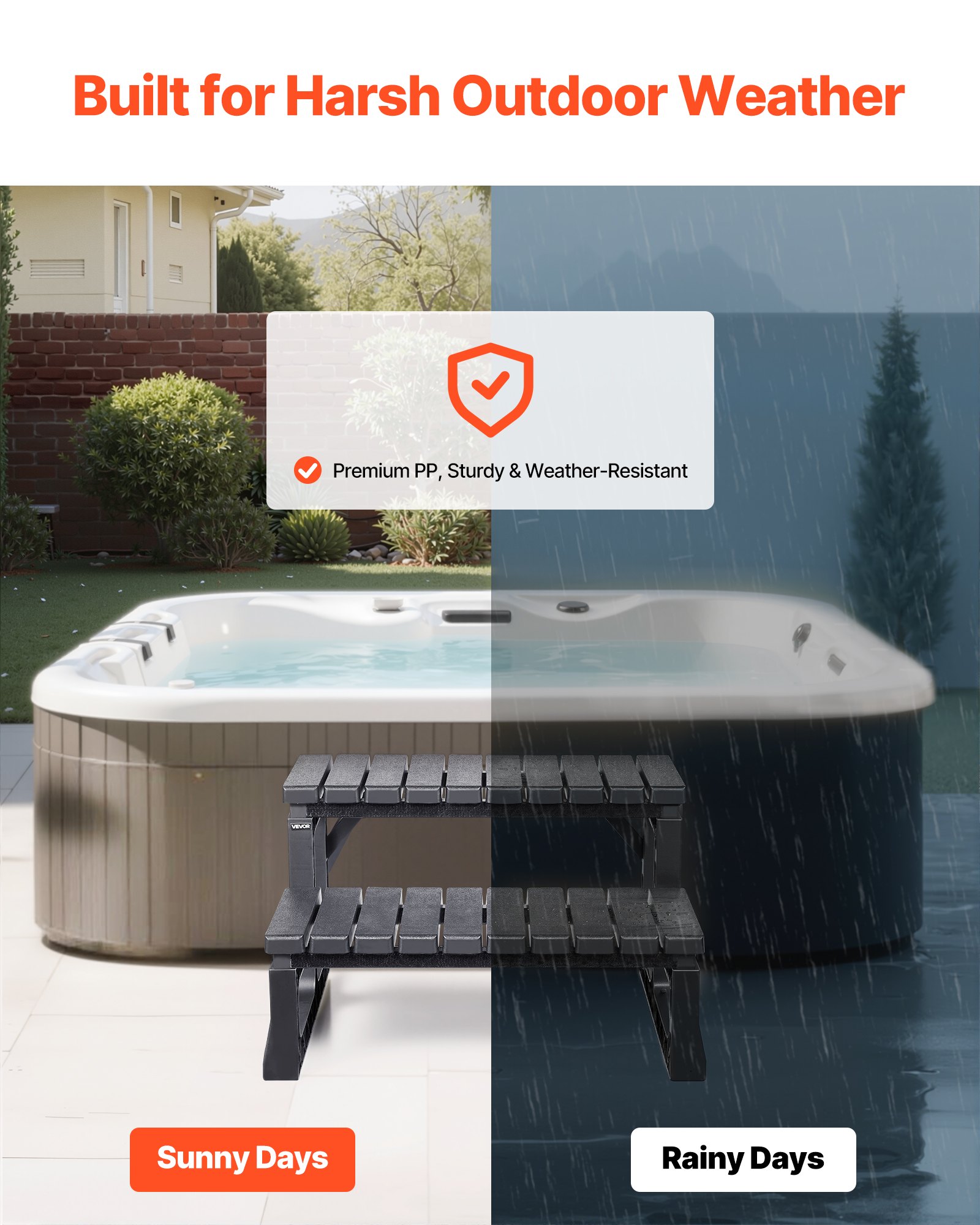 VEVOR Escalera de Piscina de 2 Peldaños para Bañera, PP, para Piscinas Elevadas/Inflables con Capacidad de Carga de 145,15 kg, Versátil para Porches, Patios y Autocaravanas, 610 x 535 x 365 mm