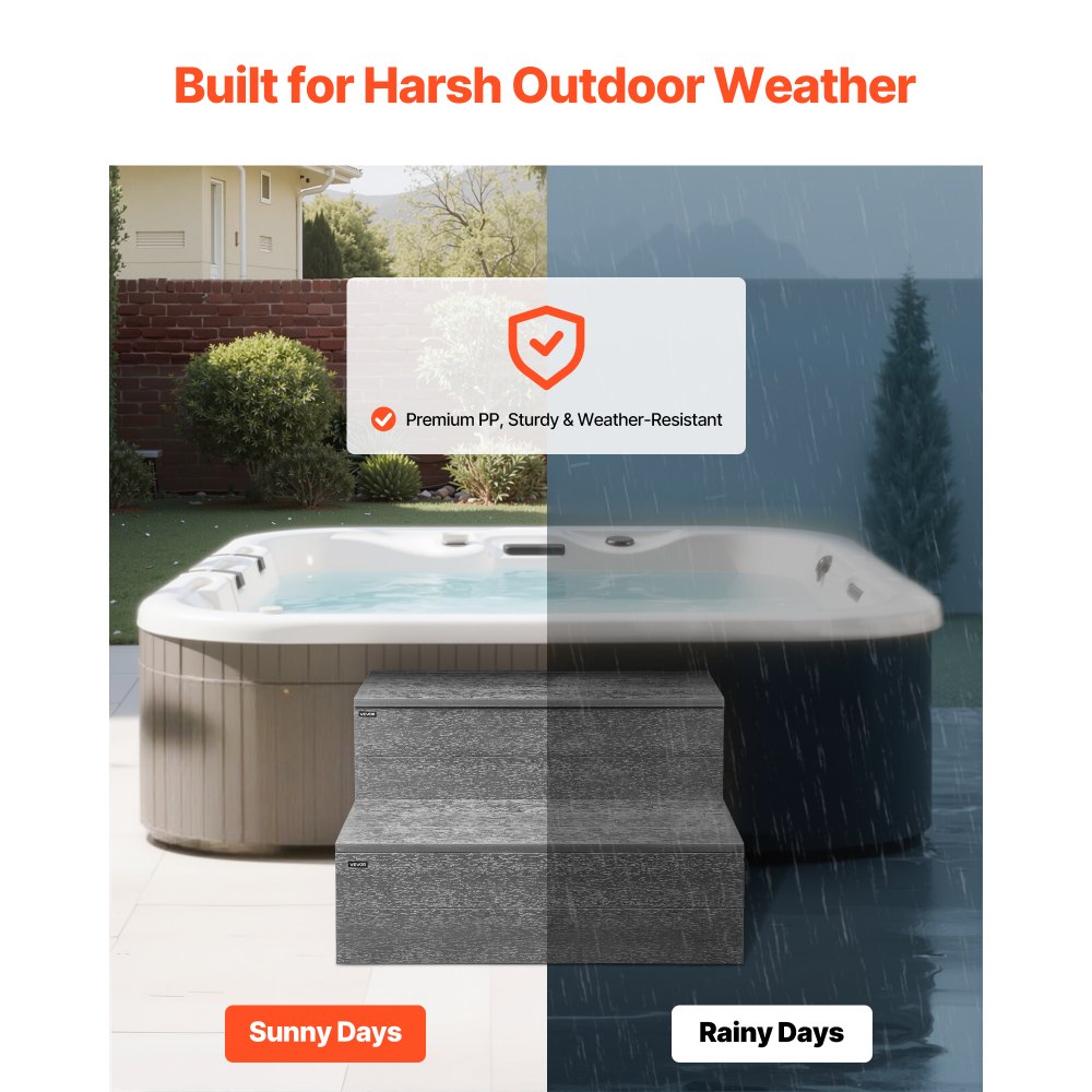 VEVOR Escalera de Piscina de 2 Peldaños para Bañera, con Sistema HIPS para Piscinas Elevadas/Inflables con Carga de 272,16 kg, Versátil para Porches, Patios y Autocaravanas, 635 x 540 x 380 mm