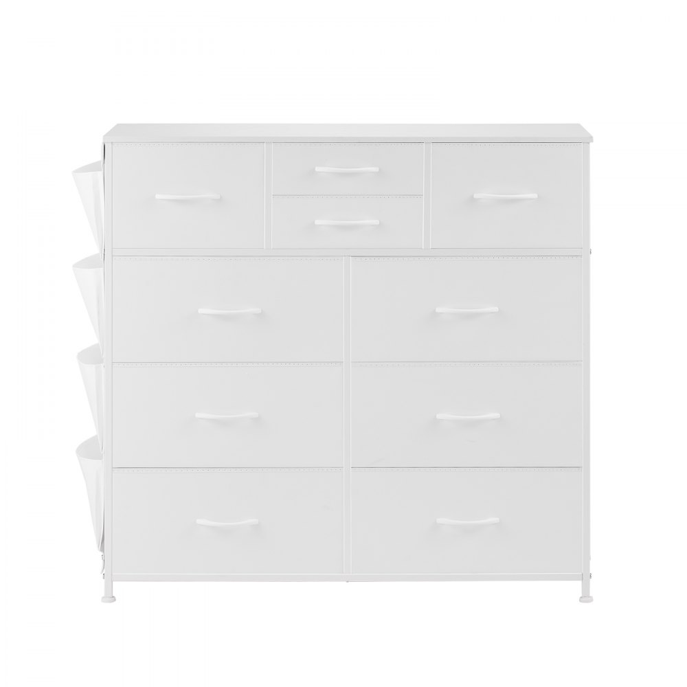 VEVOR Cómoda de 10 Cajones, Cómoda de Tela 1000 x 300 x 975 mm con Compartimentos de Tela, Tirador de Fácil Extracción y Estructura de Acero Resistente, Torre de Almacenamiento de Tela, Blanco