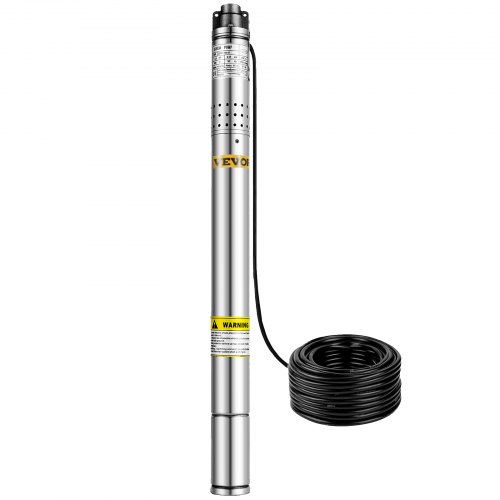VEVOR Bomba Sumergible para Pozos Profundos de 1,800 L / h 370 KW, Bomba de Agua de Acero Inoxidable 304 con Cable de Conexión de 14 m 6,4 kg, Bomba de Agua para Pozos de 50 Hz 220 V con Altura 55 m