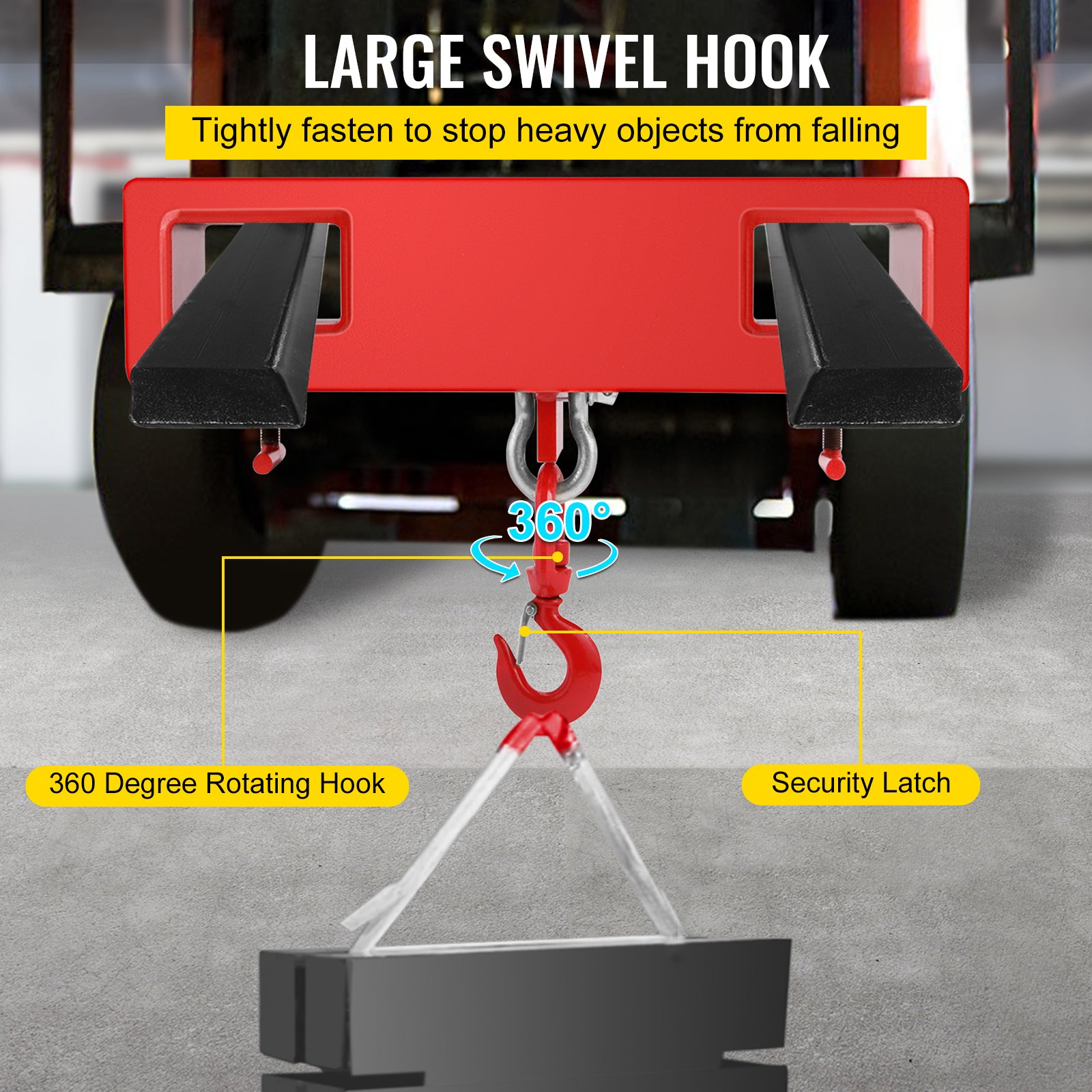 VEVOR 2-ton forklift lifting hook, 4000 lb/2000 kg lifting capacity, forklift pallet truck, swivel hook, mobile crane, forklift attachment