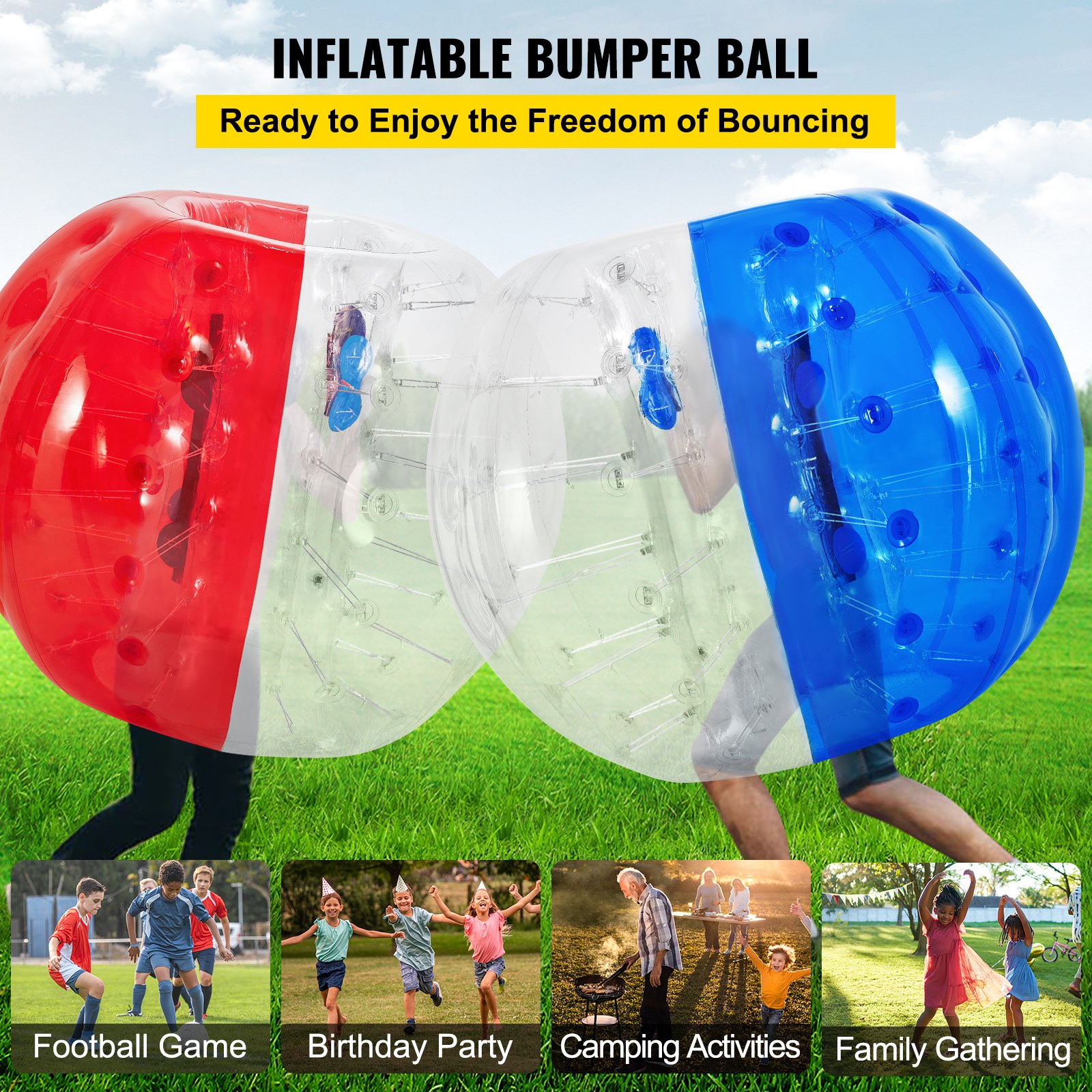 VEVOR Bubble Soccer Pelota de Burbuja Zorb Ball Bola Inflable Pelotas Hinchables Gigantes Bubble Ball Bubble Football 1.5 M Transparente con Rojo y Azul con Manijas 2 Piezas