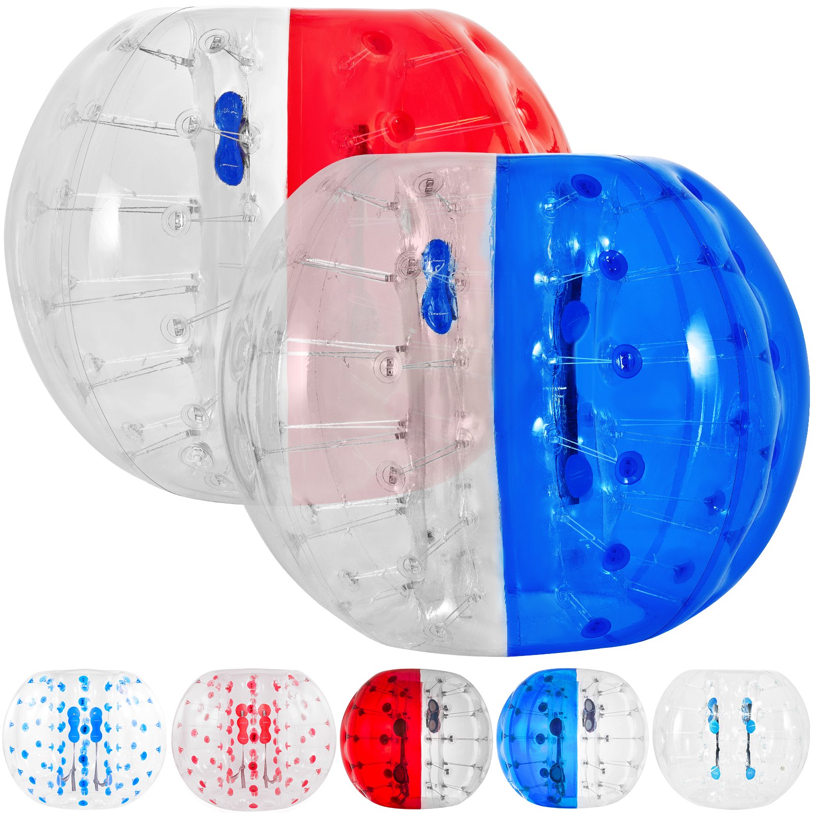 VEVOR Bubble Soccer Pelota de Burbuja Zorb Ball Bola Inflable Pelotas Hinchables Gigantes Bubble Ball Bubble Football 1.5 M Transparente con Rojo y Azul con Manijas 2 Piezas