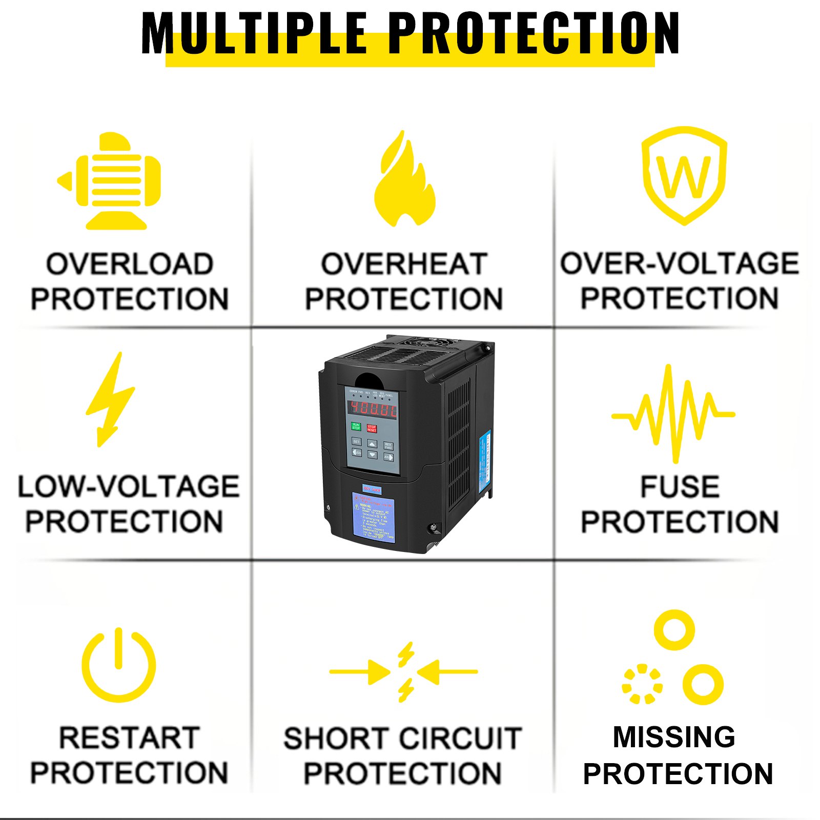 VEVOR Motor de giro de 3 Kw 220V ~ 250V 300Hz 8000-24000R/min Lubricación mediante grasa oscilación: inferior a 0,005mm de variación de frecuencia