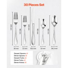 VEVOR Juego de Cubiertos Alimenticio de Acero Inoxidable de 30 Piezas 6 Personas