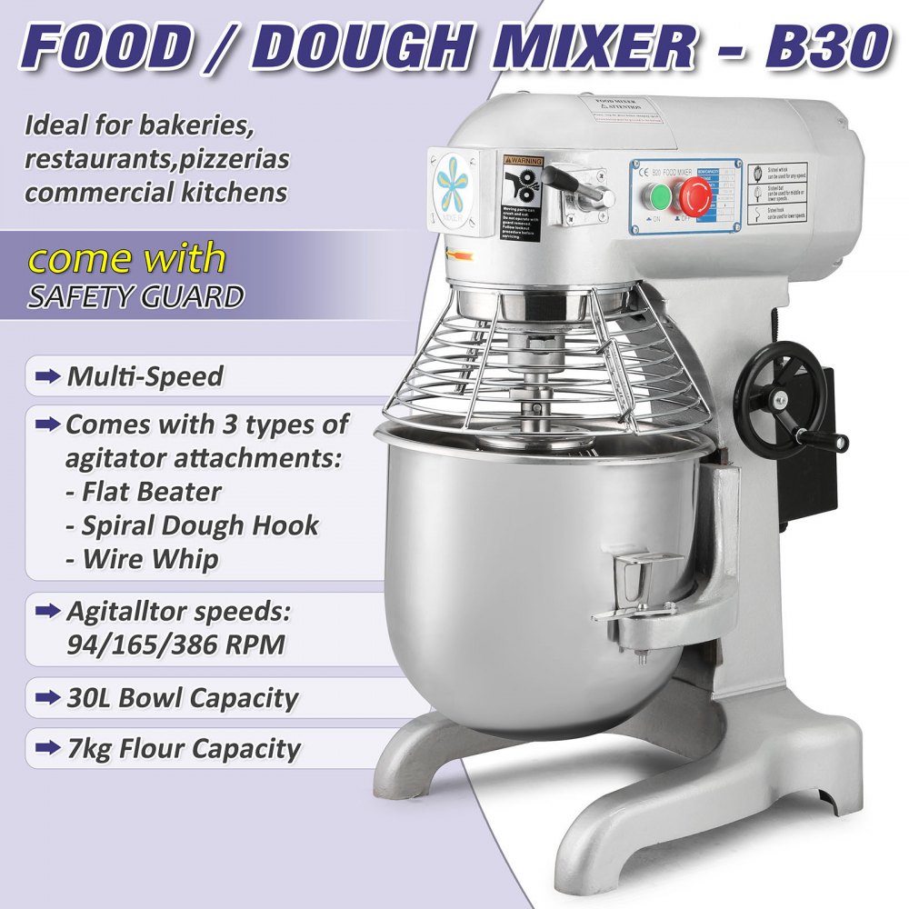 Batidora Amasadora Vevor Artisan 30l 1100w Robot De Cocina - Plata