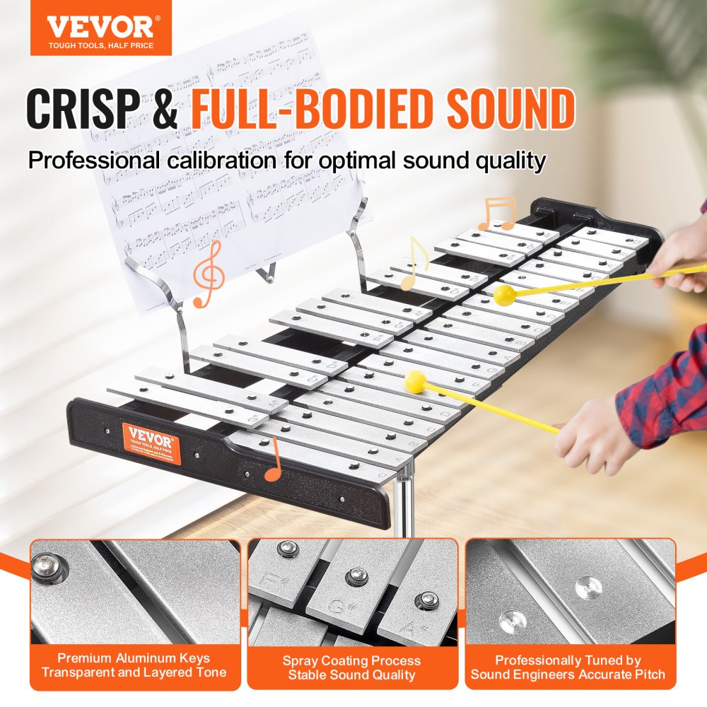 VEVOR Kit de campana de xilófono Glockenspiel de 30 notas, juego de instrumentos de percusión profesional con mazos, baquetas, atril, almohadilla de práctica de 8 pulgadas, soporte ajustable y bolsa de transporte para estudiantes y adultos