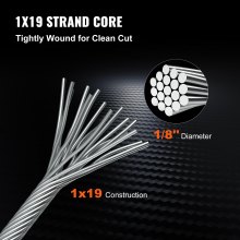 VEVOR Cuerda de Alambre de Acero Inoxidable T316 150 m, Cable de Alambre de 1 T con Resistencia a Rotura de 11,14 KN / 2,500 lbs, Construcción de Cable de Alambre 1 x 19 para Aparejo y Elevación