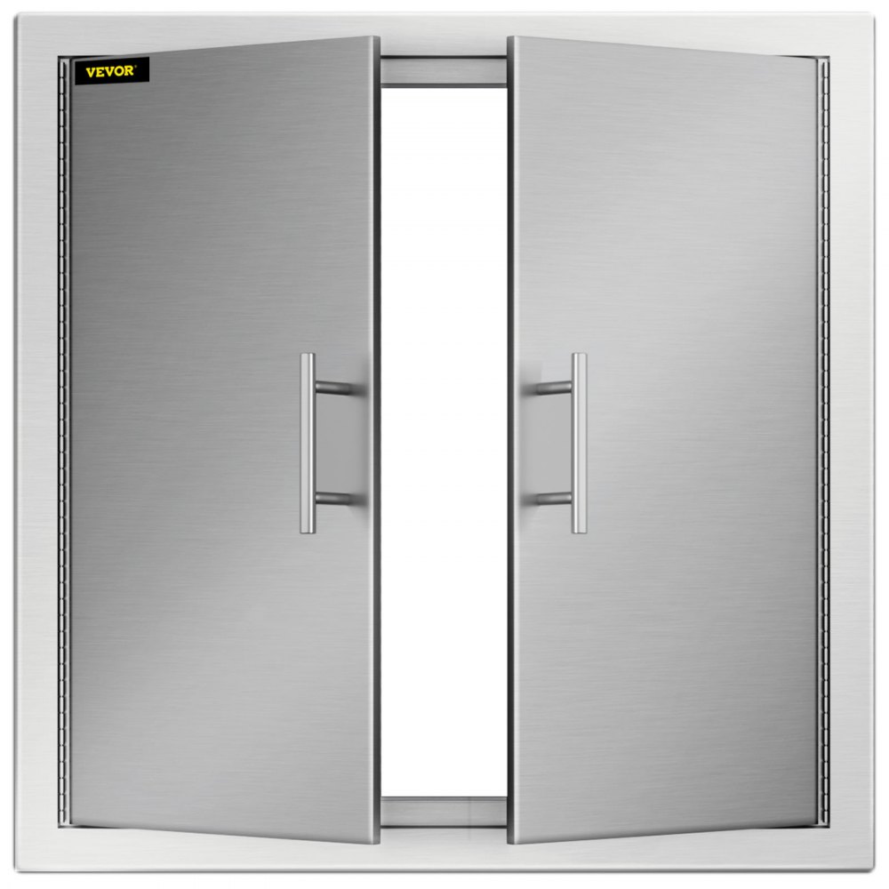 Puerta de acceso para barbacoa VEVOR de acero inoxidable con manijas dobles y un diseño moderno y elegante.