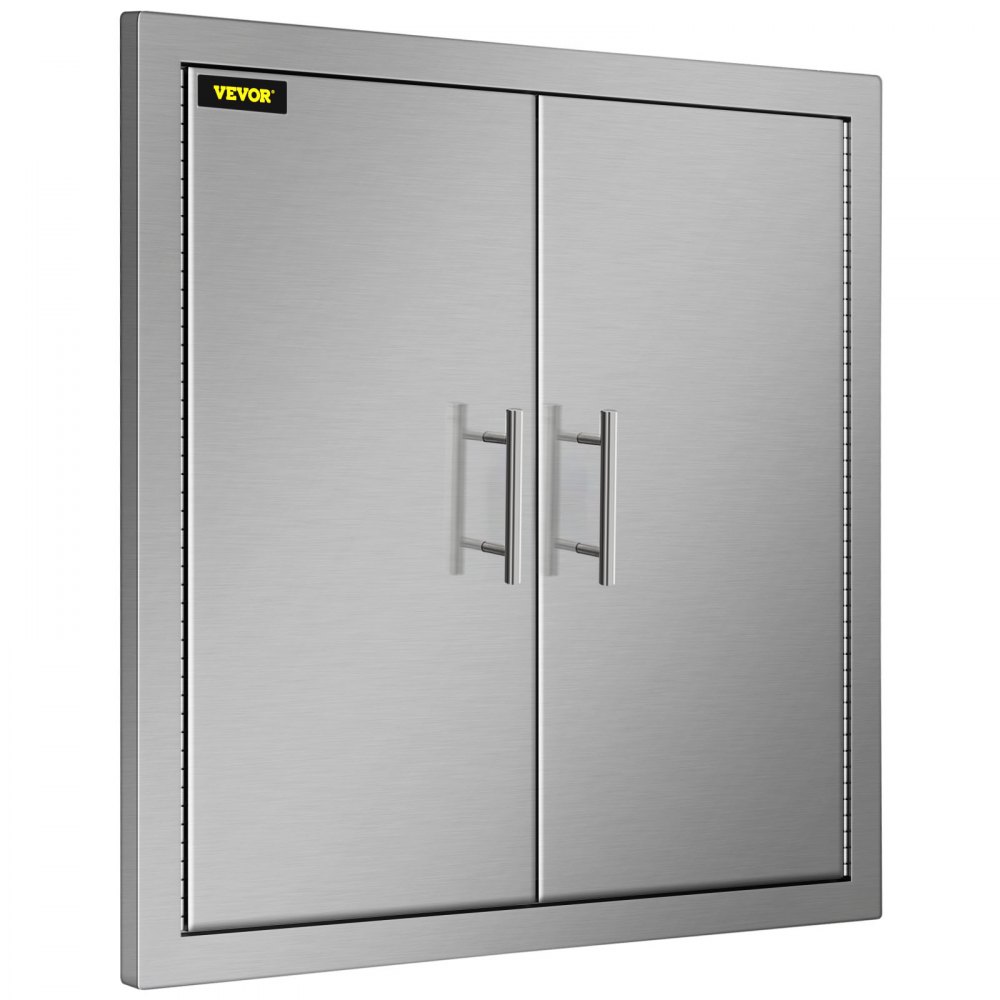 Puerta de acceso para barbacoa VEVOR de acero inoxidable con dos manijas verticales.