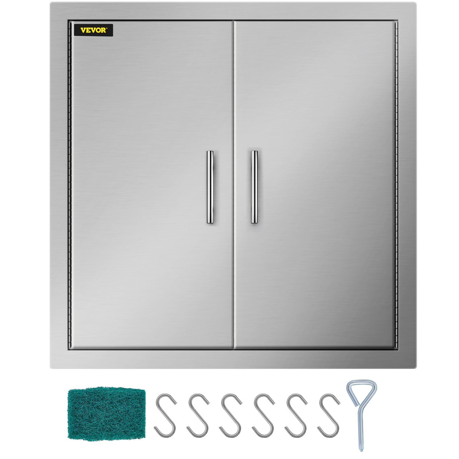 Puerta de acceso para barbacoa VEVOR de acero inoxidable con manijas, esponja, ganchos en forma de S y llave.